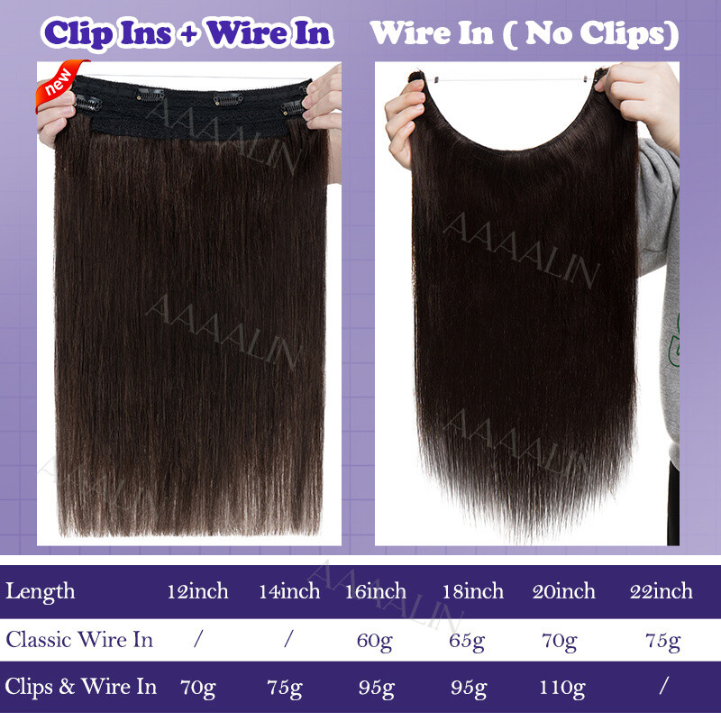 Invisible 100% Real Remy Human One Piece Wire Clip in Hair Extensions Nano Ring