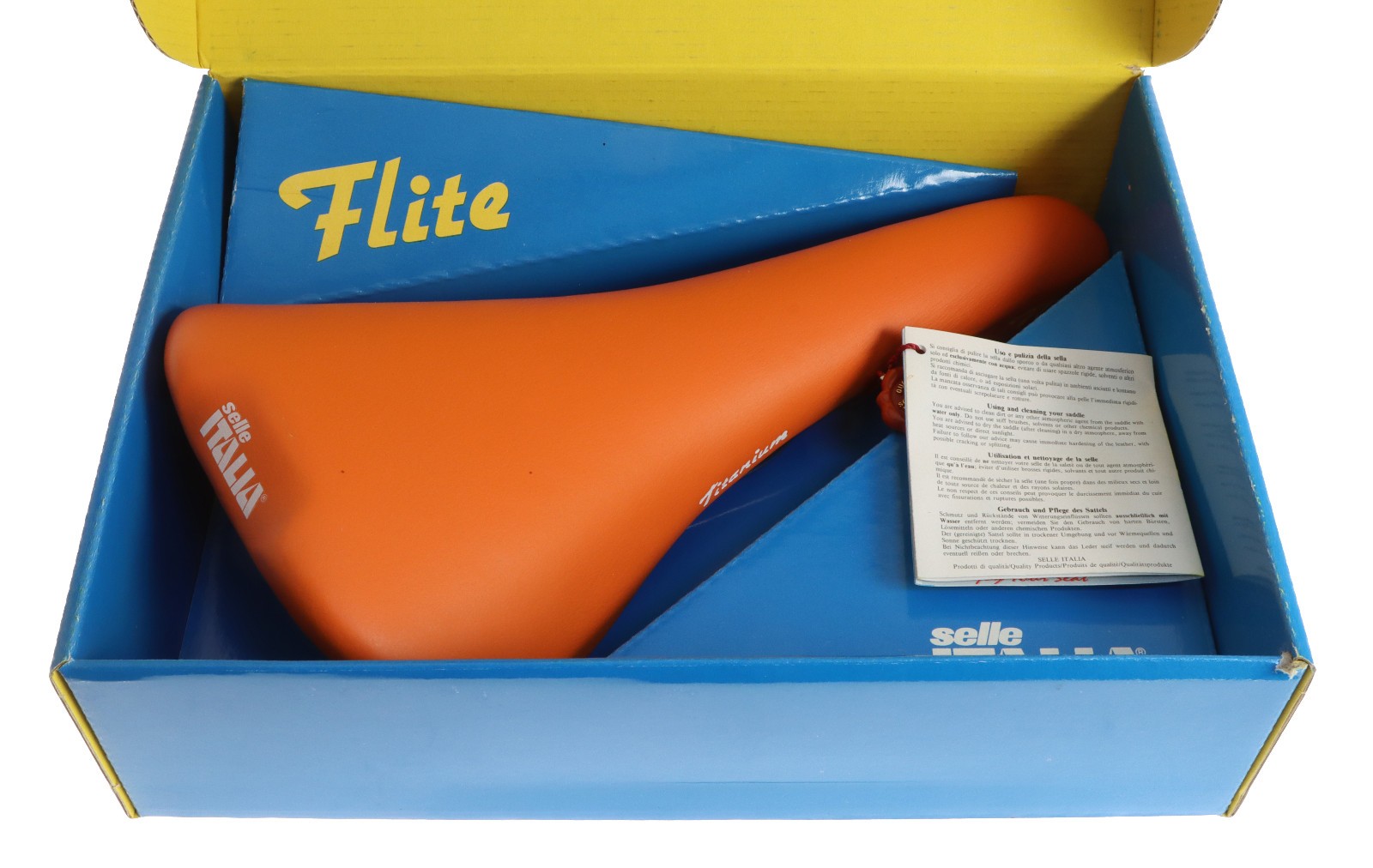 Selle Italia Flite Saddle Titanium Rails Orange Leather 1990 NIB NOS NEW
