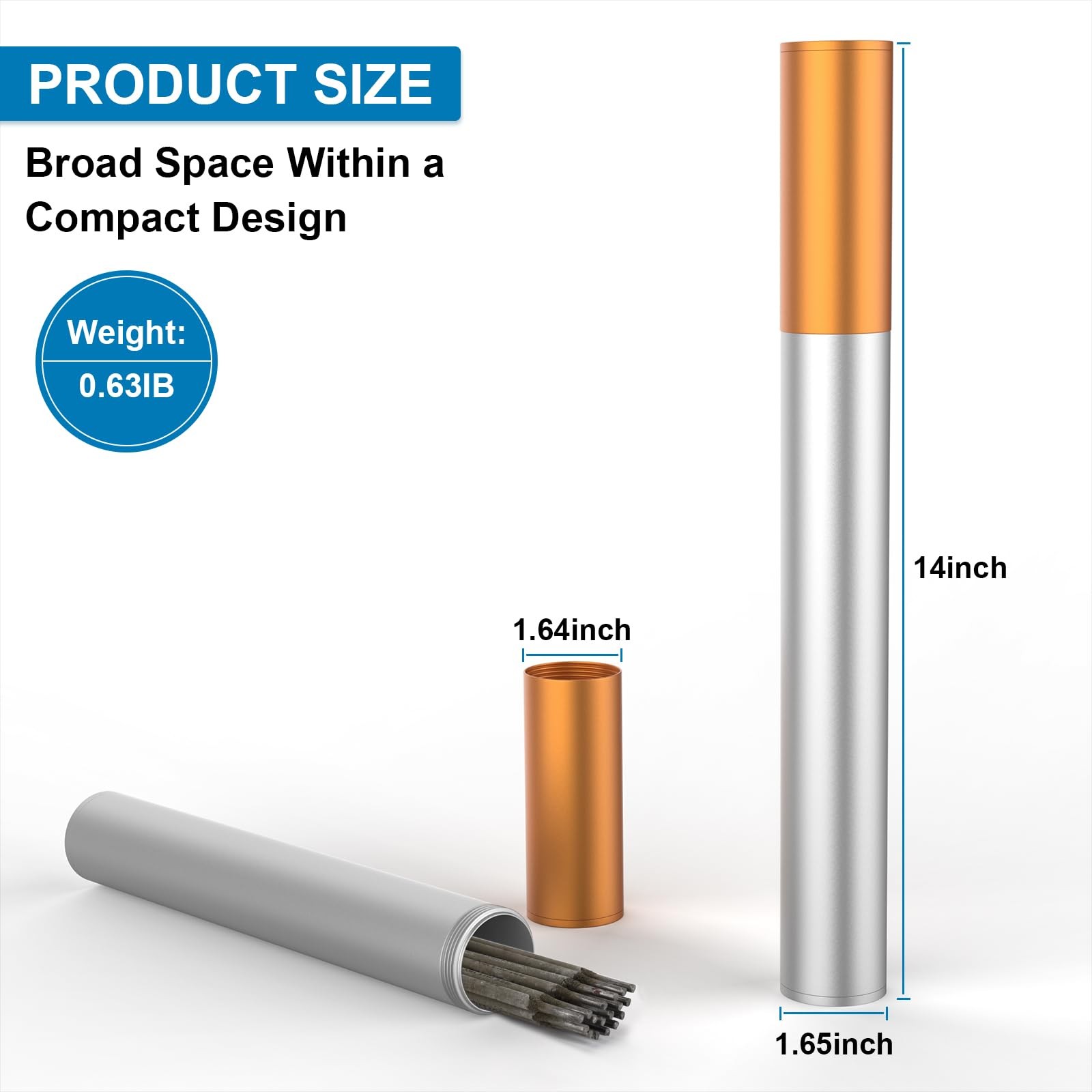 Welding rod storage tube,Ybenlld 14 Inch Metal Rod 14", Silver+orange