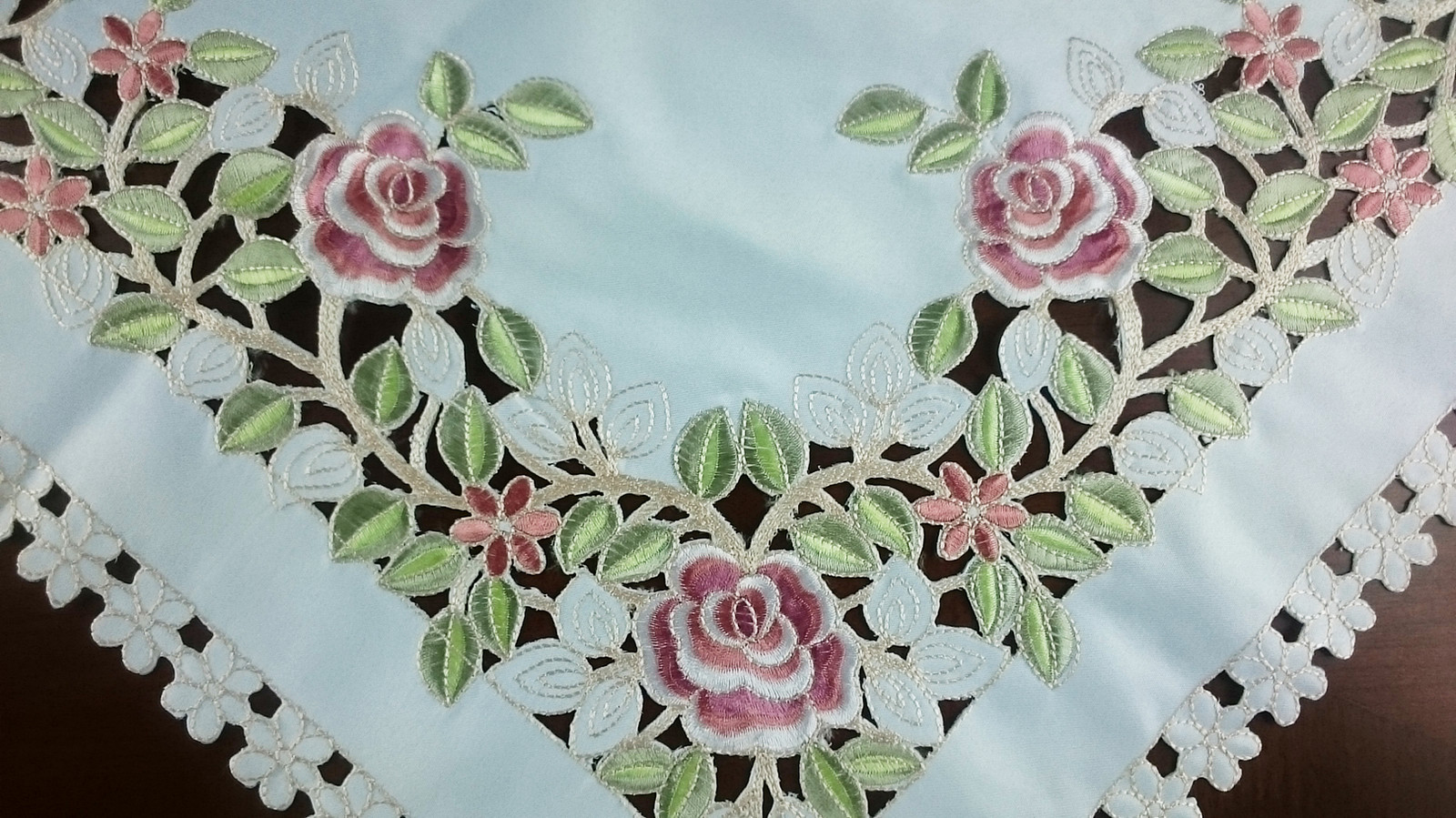 Ivory Cream Embroidered Rose Cutwork 33" Square Polyester Tablecloth Table Cover