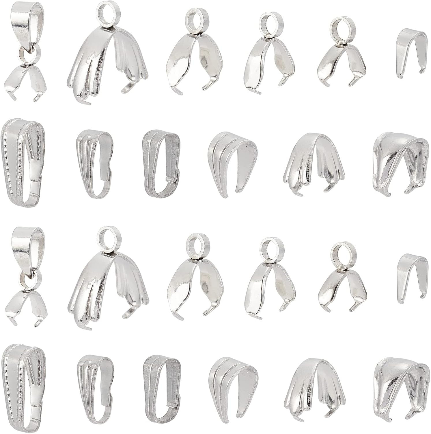 120Pcs Stainless Steel Pinch Bails for DIY Jewelry Charms and Pendants