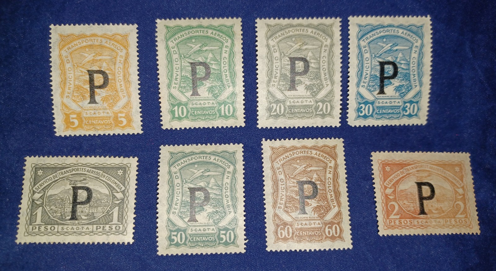 COLOMBIA 1923 AIRMAIL SCADTA - PANAMA P Ovpts - Sc#'s CLP56,57,59,60,61,62,63,64
