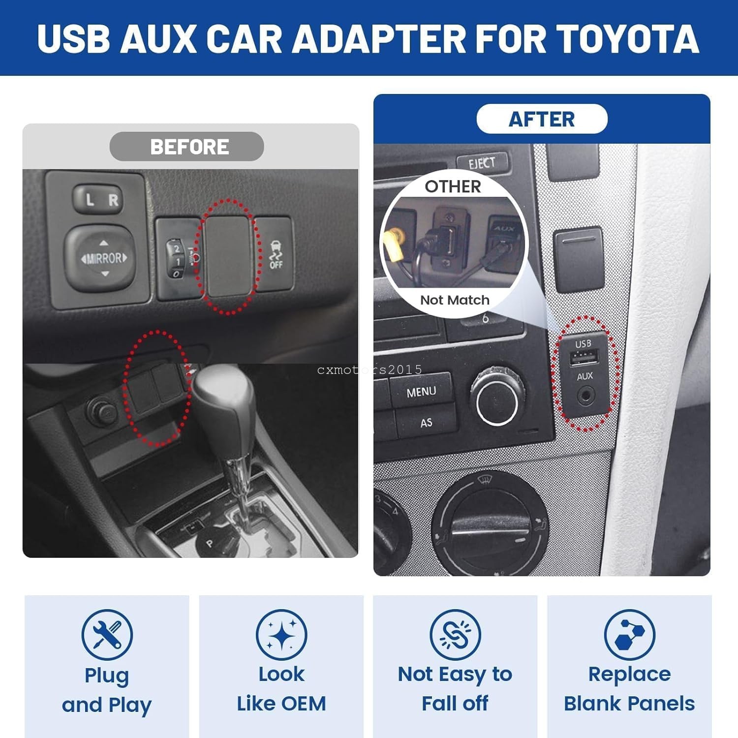 Dash USB AUX Panel For Toyota Tundra RAV4 2009-2019 3.5mm Input Charging Port
