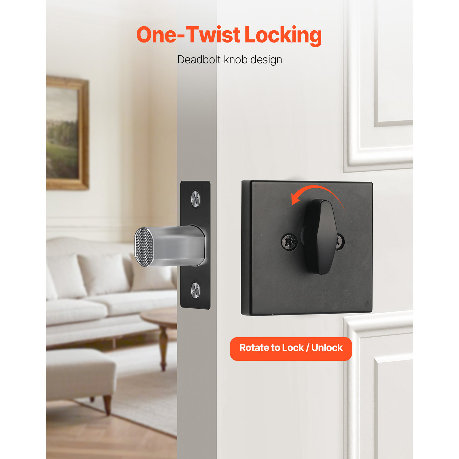 Deadbolt Lock Square Single Cylinder Dead Bolt Keyed Matte Black 3 Keys