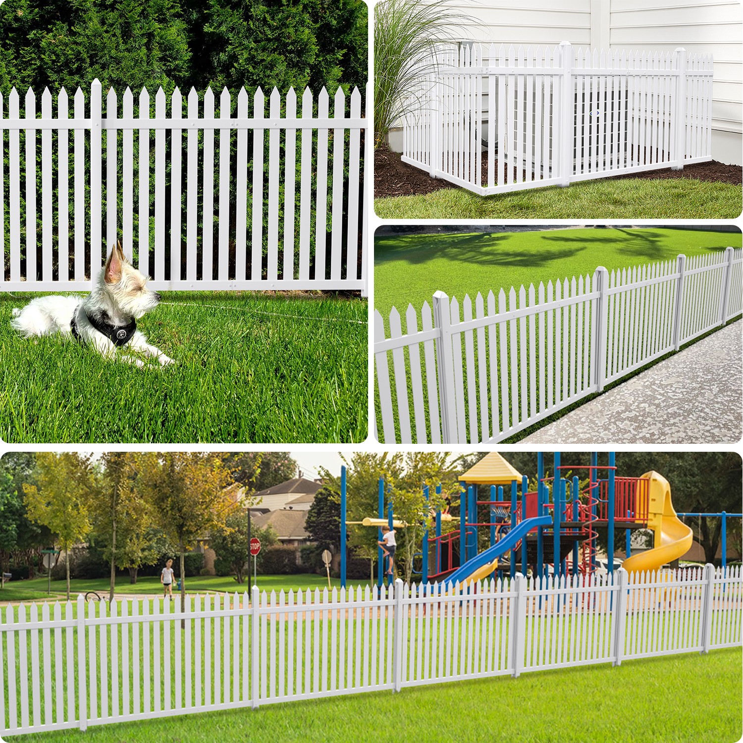 84''Wx 30''H Vinyl Picket Fence Garden Fence Panels w/20 Pickets for Soft Ground
