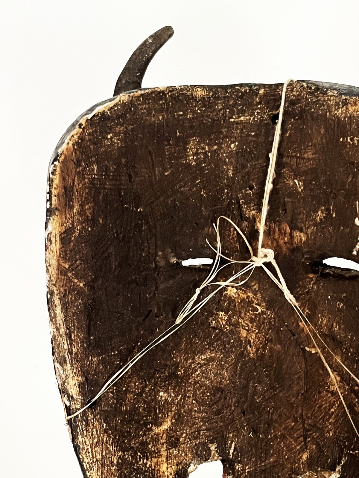 MEXICAN FOLK ART CARVED WOOD BLACK HORNED DIABLO DEVIL DEMON DANCE MASK 14 x 8"