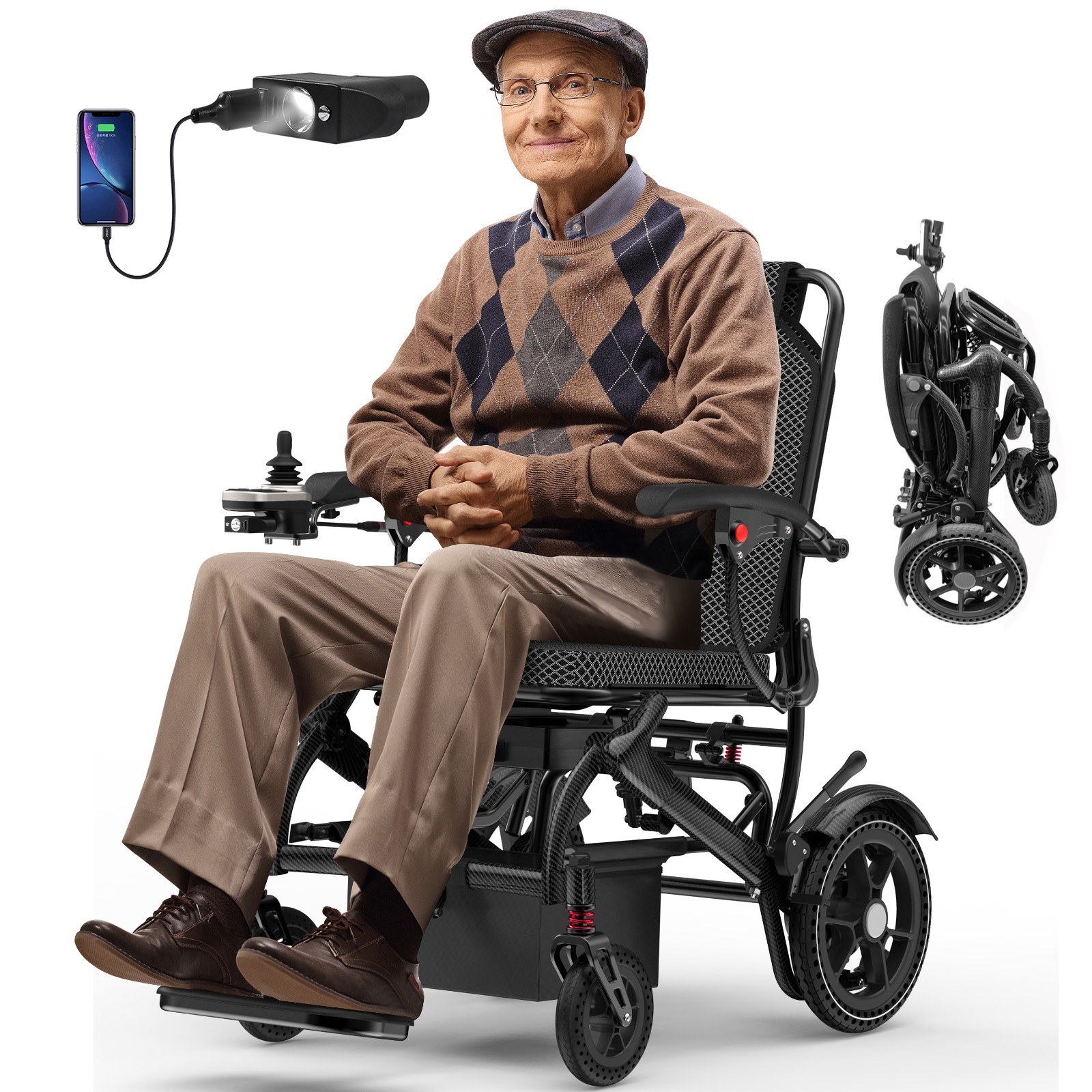 Lightweight 36LB Foldable Electric Wheelchair Intelligent 350LB All Terrain FDA
