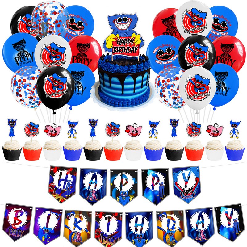 Poppy Playtime Huggy Wuggy Birthday Party Decorations Banner Balloon Cake Topper