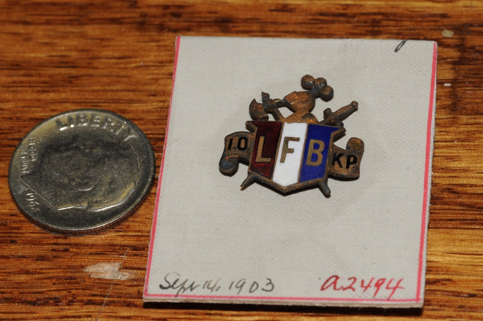 LFB 10KP Fraternal Organization Lapel Pin Gold Filled 1903 Historical NOS Old**
