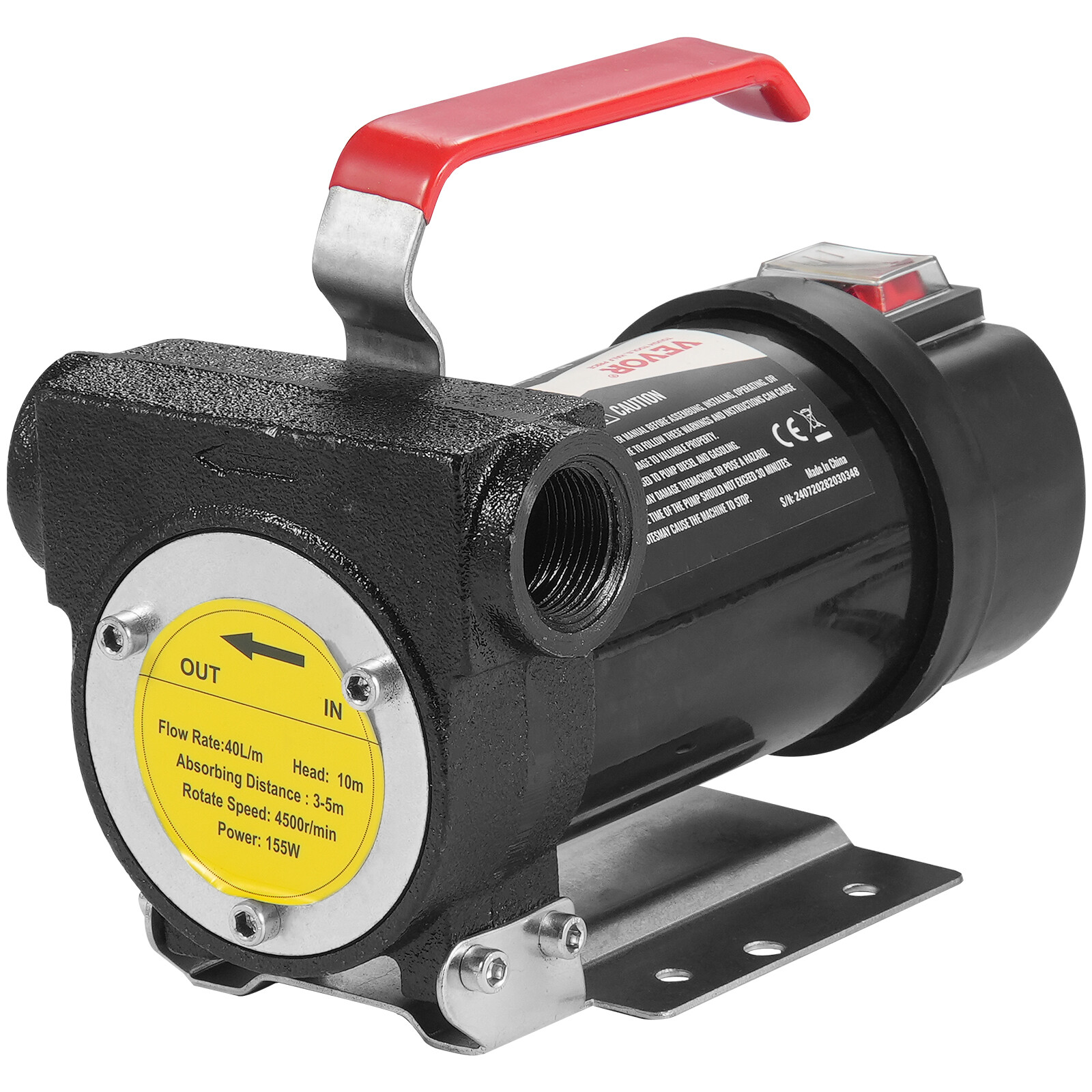 VEVOR Fuel Transfer Pump 12V 10 GPM 1/4 HP Diesel Pump with Auto Fuel Nozzle