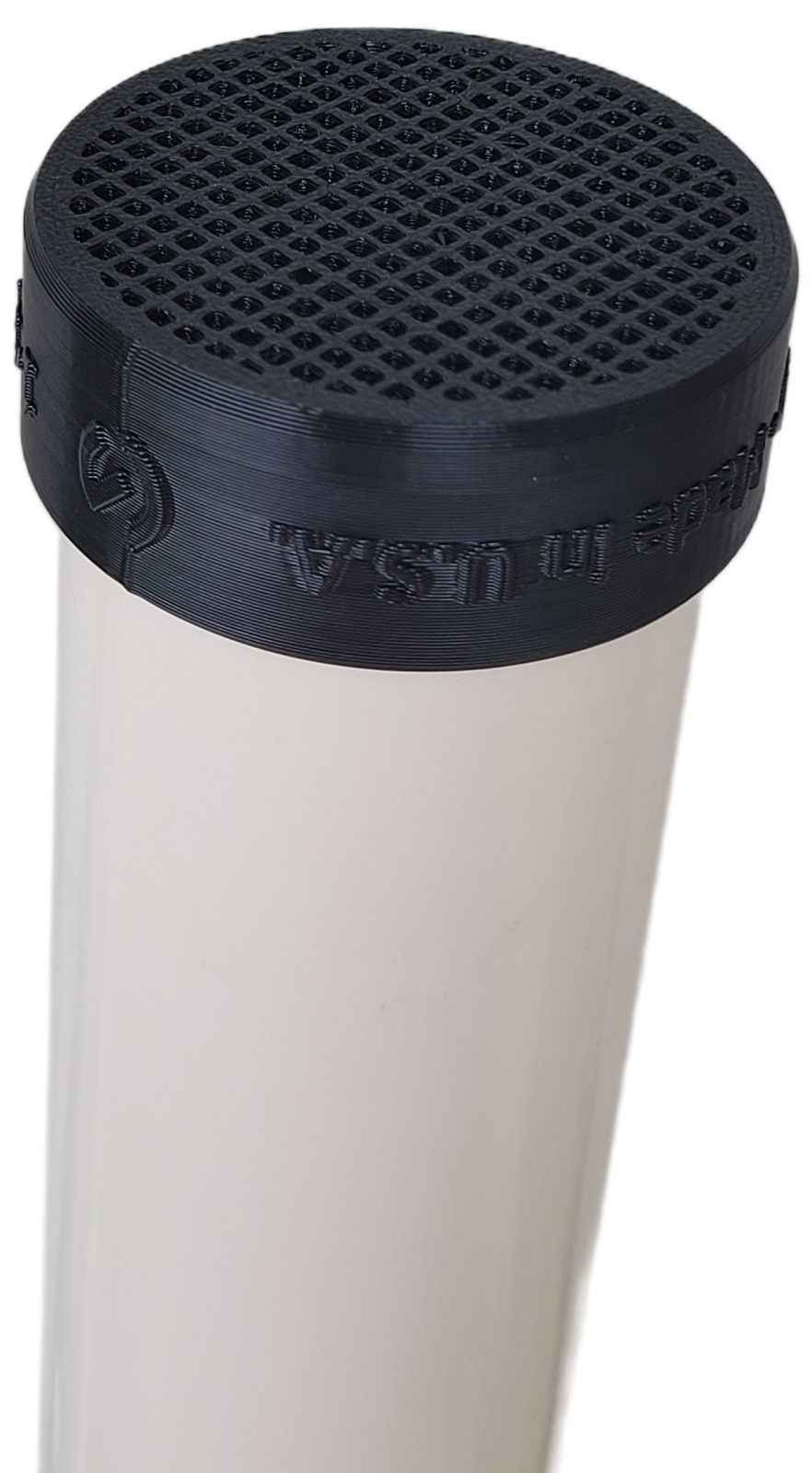 Black PVC Pipe End Cap with Integral Screens for Socket Fit on End of Pipe