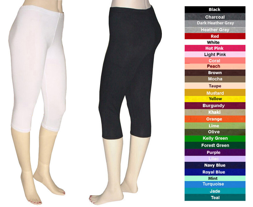 Cotton Spandex Capri Yoga Leggings Women Size S - 5XL 30 Colors USA