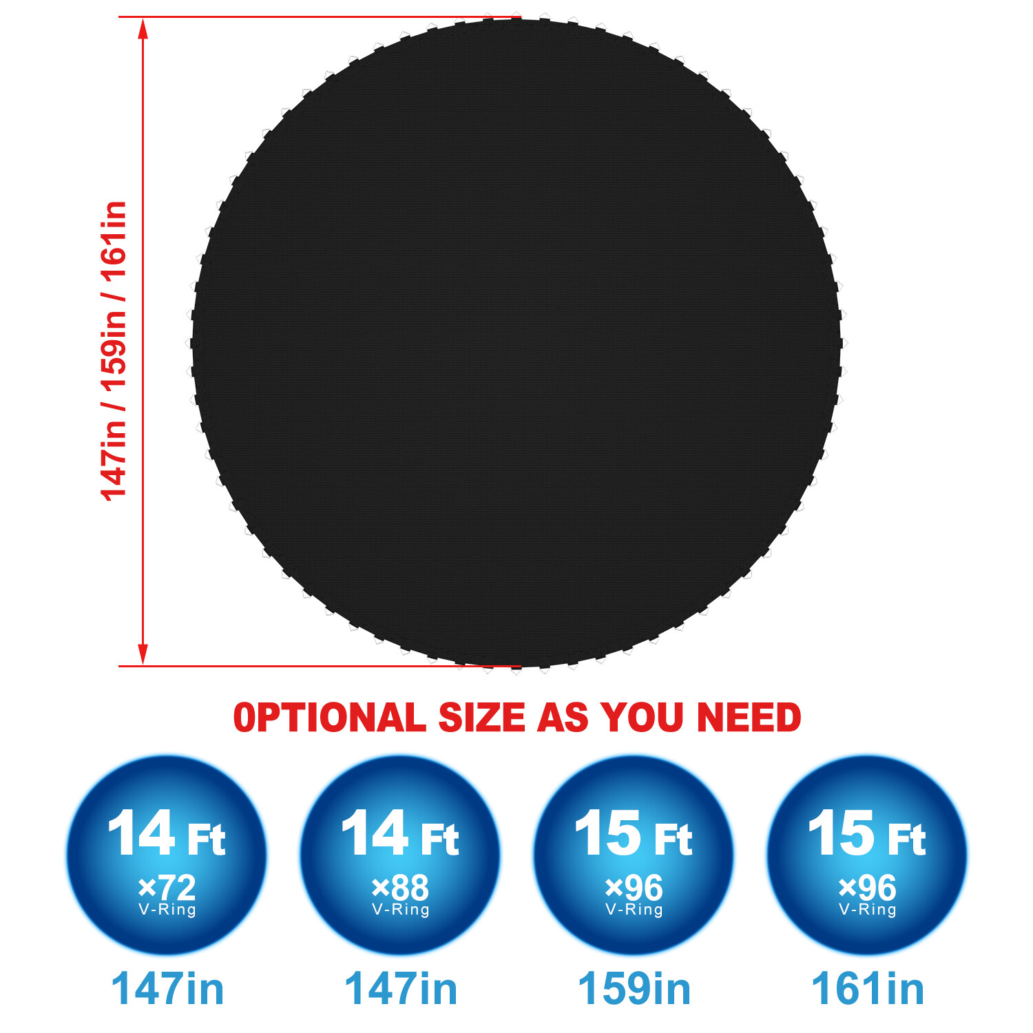 12 14 15FT Trampoline Replacement Jumping Mat Pad 72/88/96 Rings w/ Setting Tool