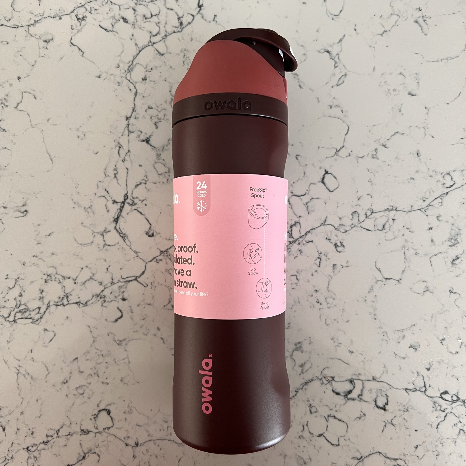 Owala FreeSip Insulated Stainless Steel Water Bottle 24oz (Black Cherry)