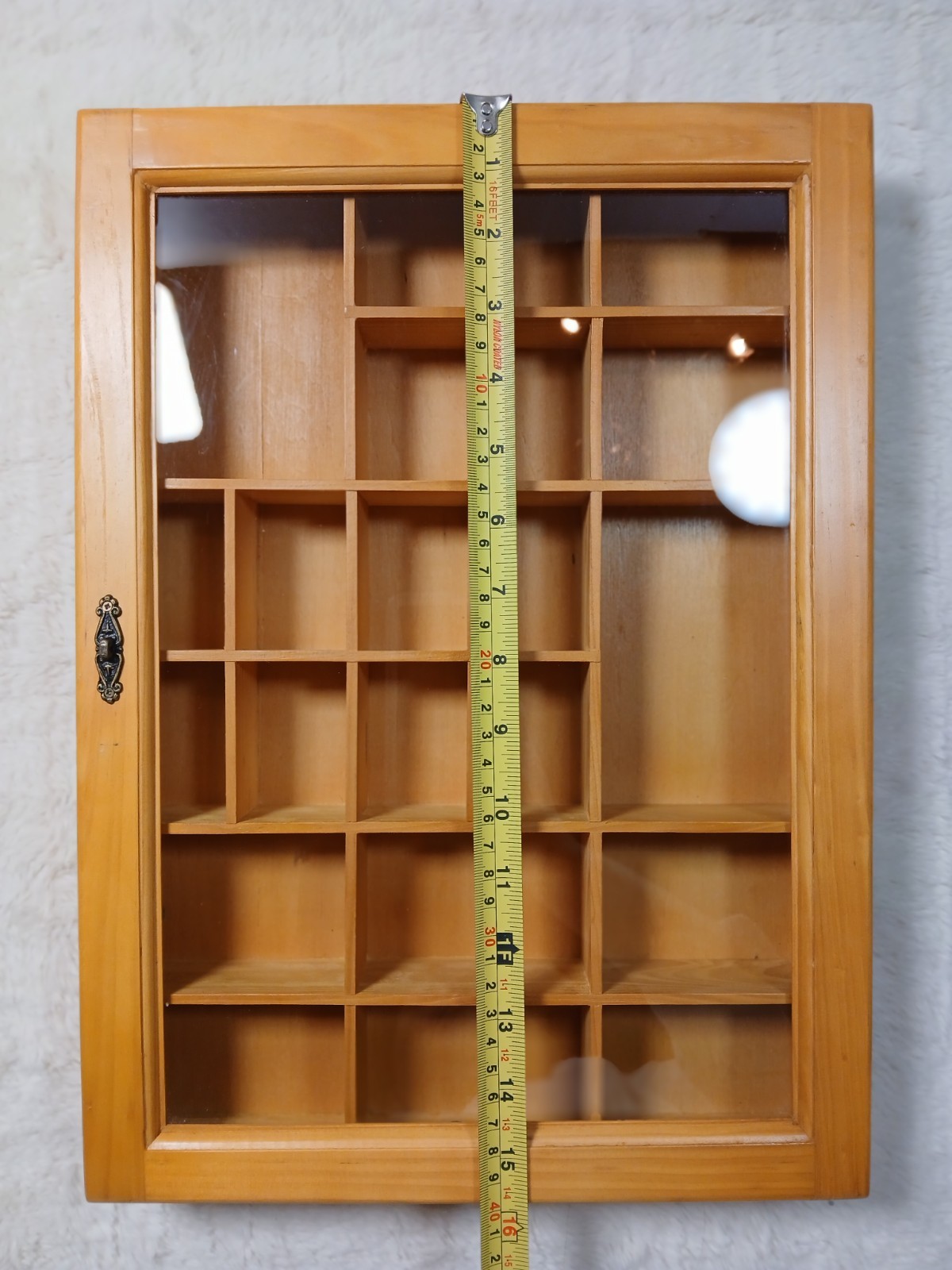 Vintage wood shadow box wall cabinet 22 Compartments Light Wood 16×11