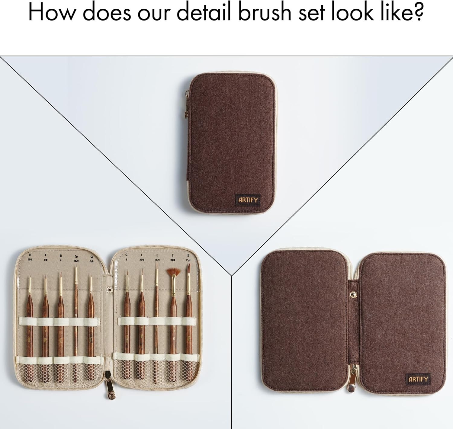 Artify 10pcs Extreme Detail Paint Brushes with a Handbag or Fine Detailing