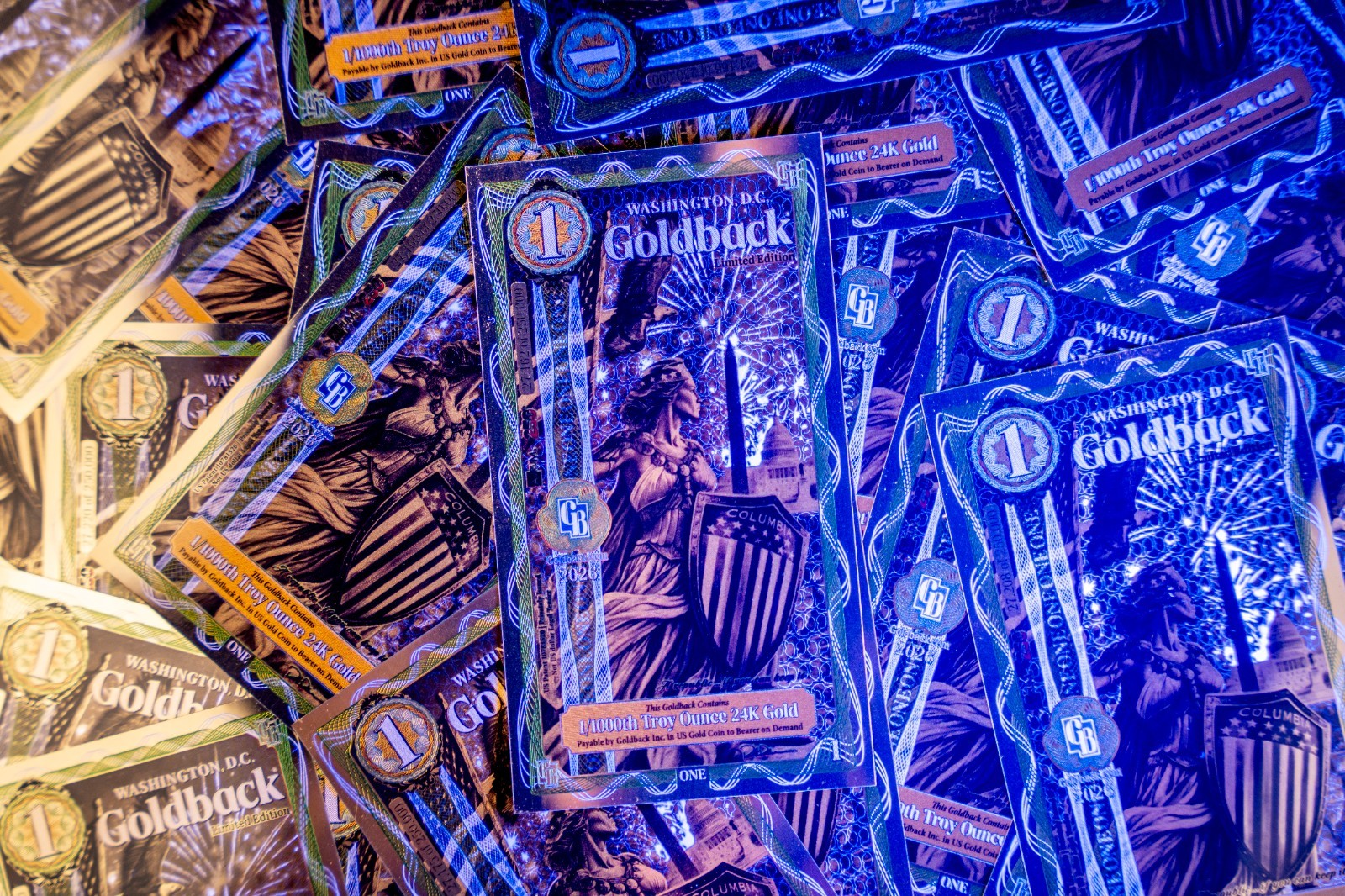 3X 1 WASHINGTON DC Goldback Aurum Gold Foil Note 1/1000 oz 24kt .999 Fine GOLD