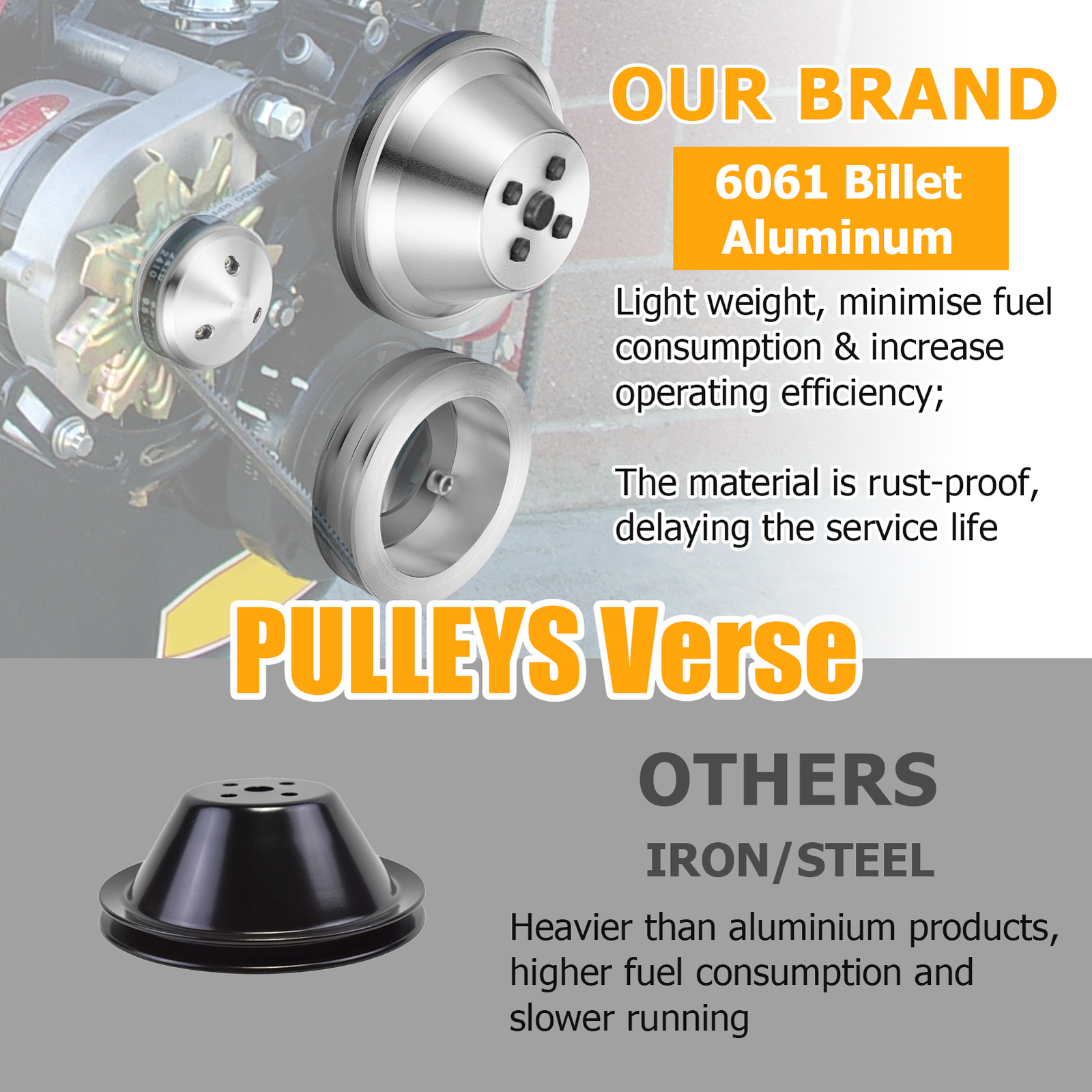 Crankshaft+Alternator+Water Pump V-Belt Pulley Kit For Small Block Ford 302 351C