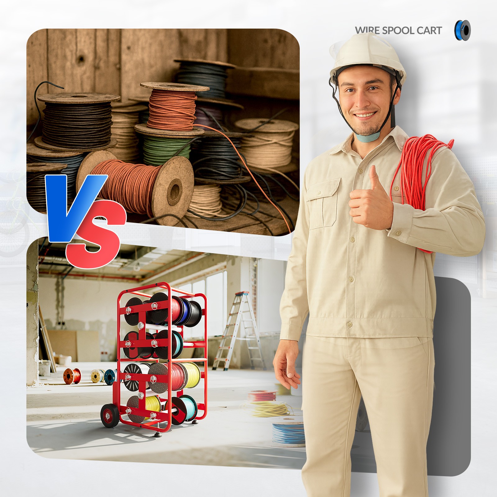 Transportable Multi-Wire Spool Rack Cable Caddy Wire Spool Cart For Electrical