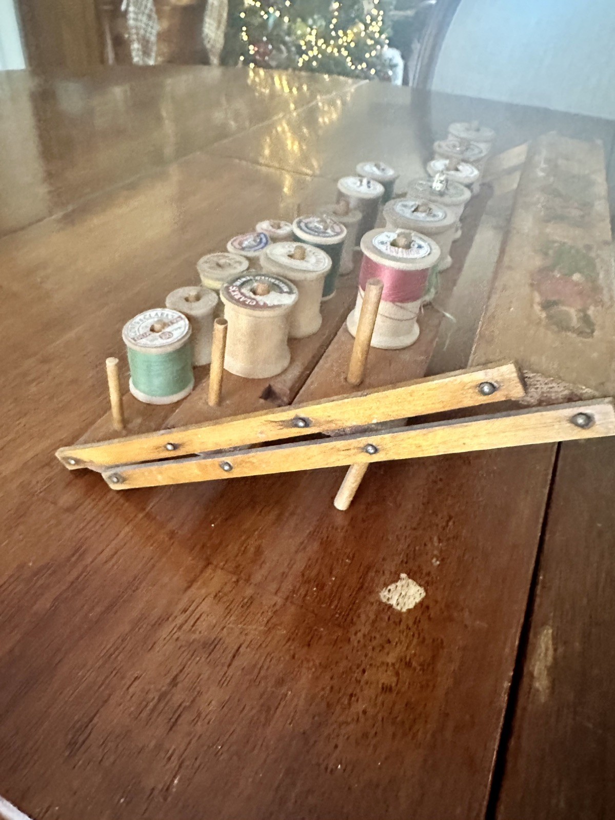 Vintage Wood Thread Spool Holder - Collapsible with wood spools