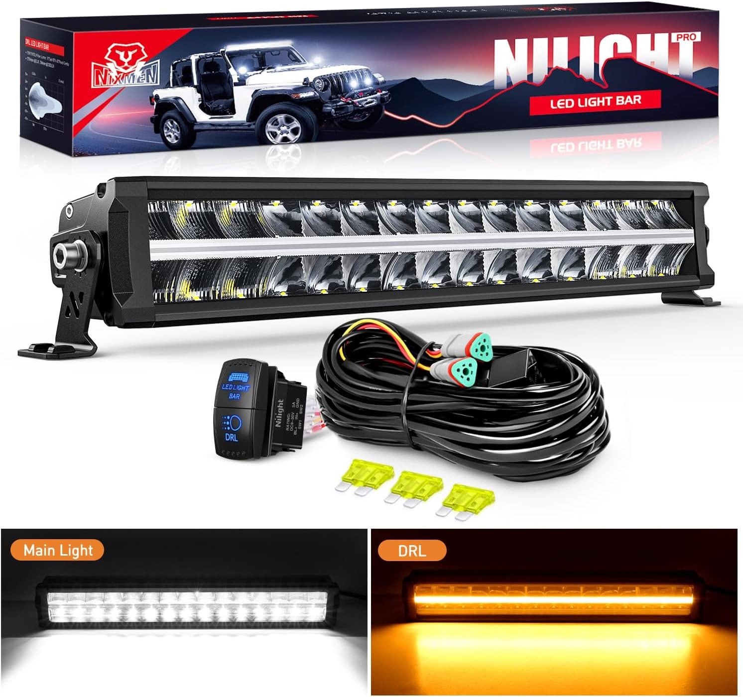 Nilight 19 Inch LED Light Bar with Amber DRL 150W Flood Spot Combo Offroad Light