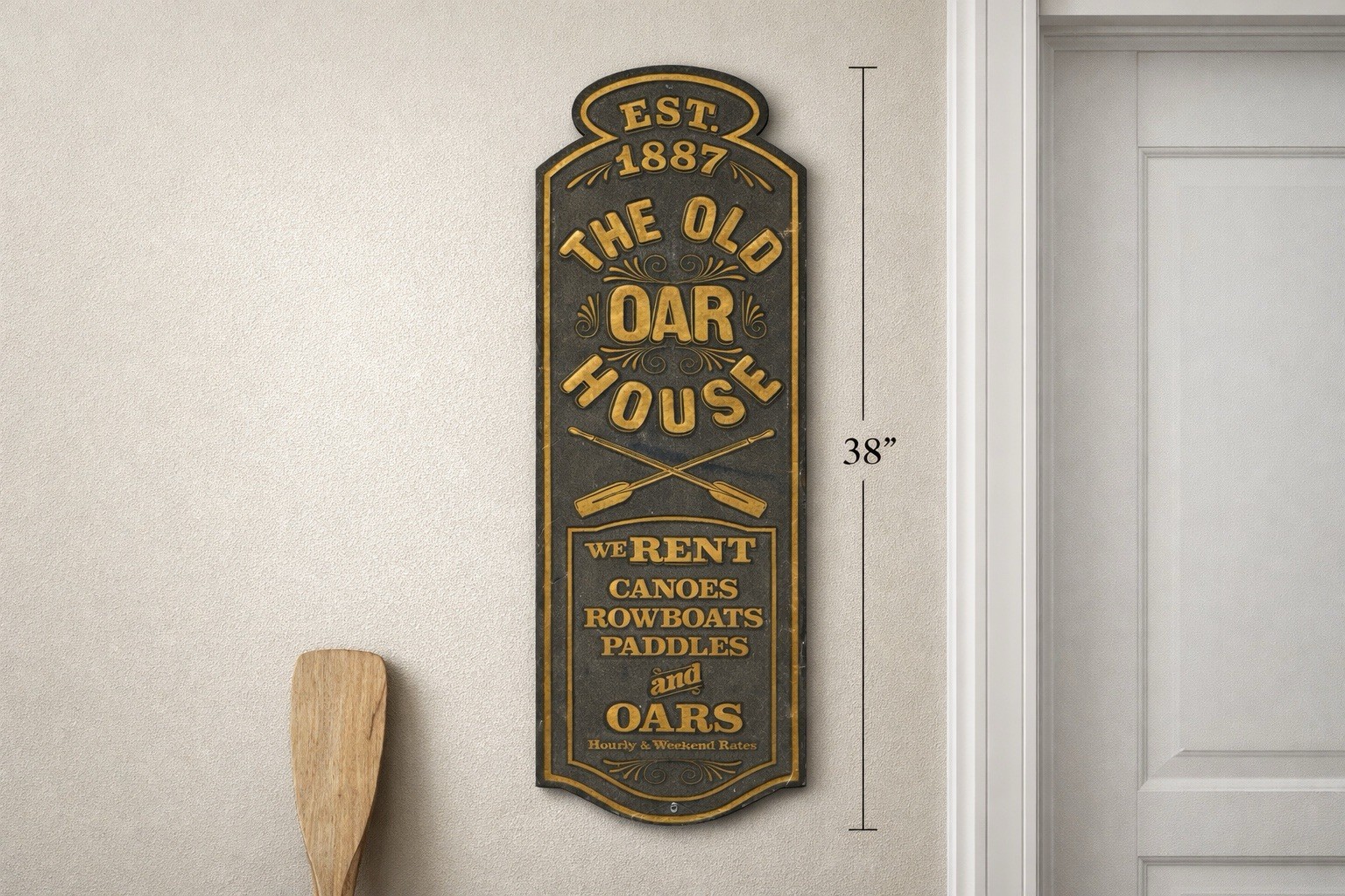 Turn-Of-The-Century Black Sand Smalts Boat/Canoe Rental Sign “THE OLD OAR HOUSE”