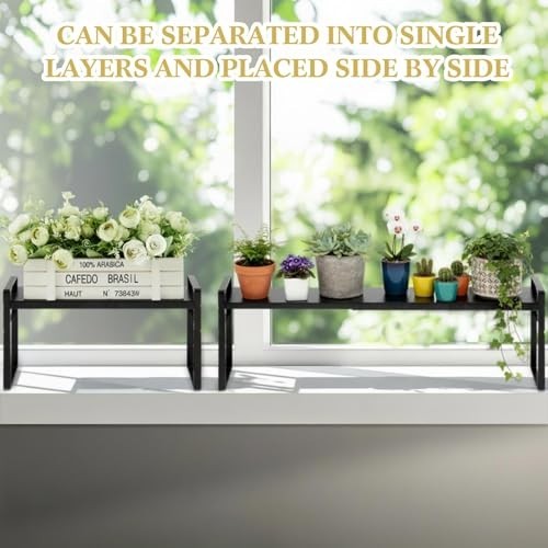 Expandable Window Sill Plant Shelf Set - Stackable Adjustable Metal Shelves for