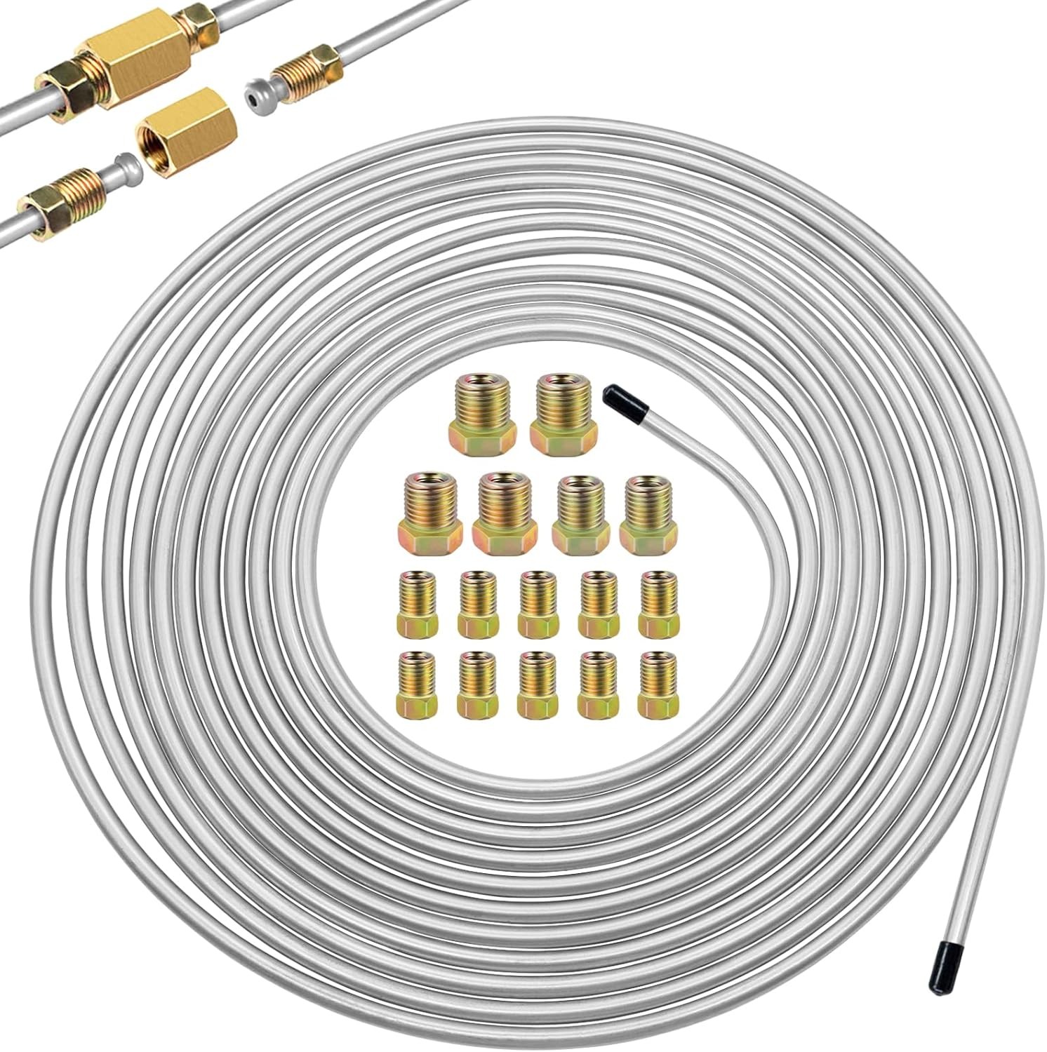 Upgraded 25 Ft 3/16" Brake Line Tubing Kit, 2025 New Stainless Brake Silver