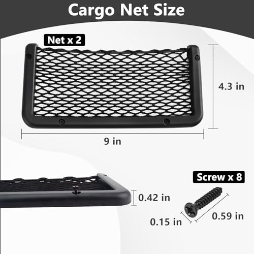 2 PCS Car Net Pocket, ABS Plastic Frame Cargo Net Storage Pockets 9 x 4.3 Inch