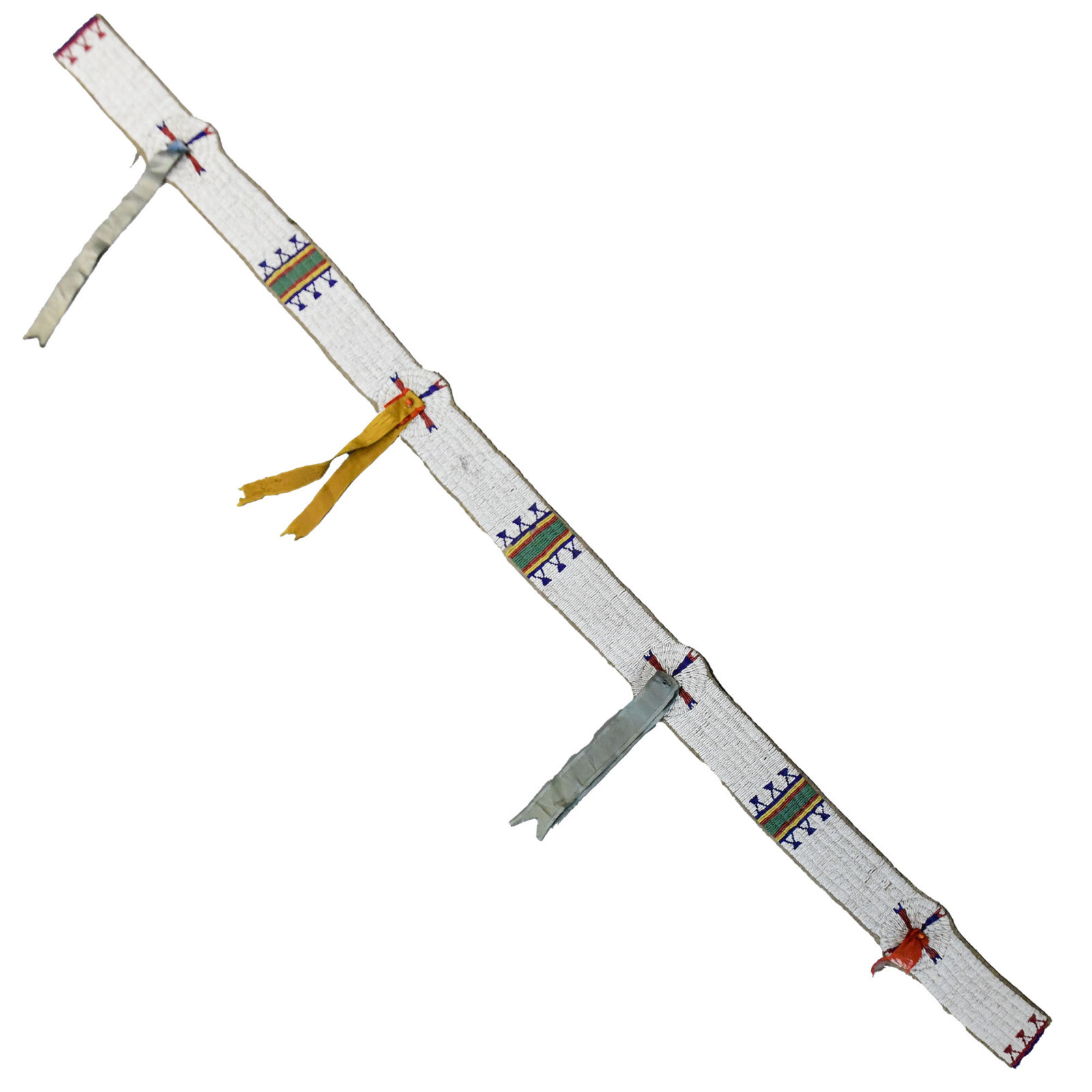 1890s Sioux Woman's Beaded Hide Blanket Strip w/Silk Ribbons 58" Long 2.75" Wide