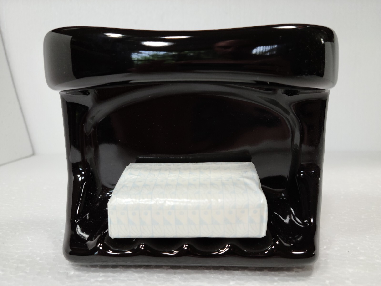 Vintage Black Ceramic Soap Dish Tray Washcloth Holder Shower Cloth Bar