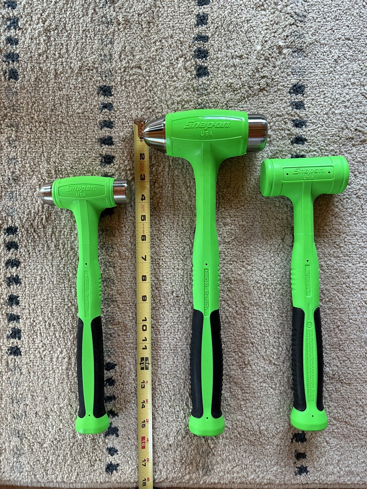 Snap-on Dead Blow Hammer Set. Green 16, 24 And 40 Oz.