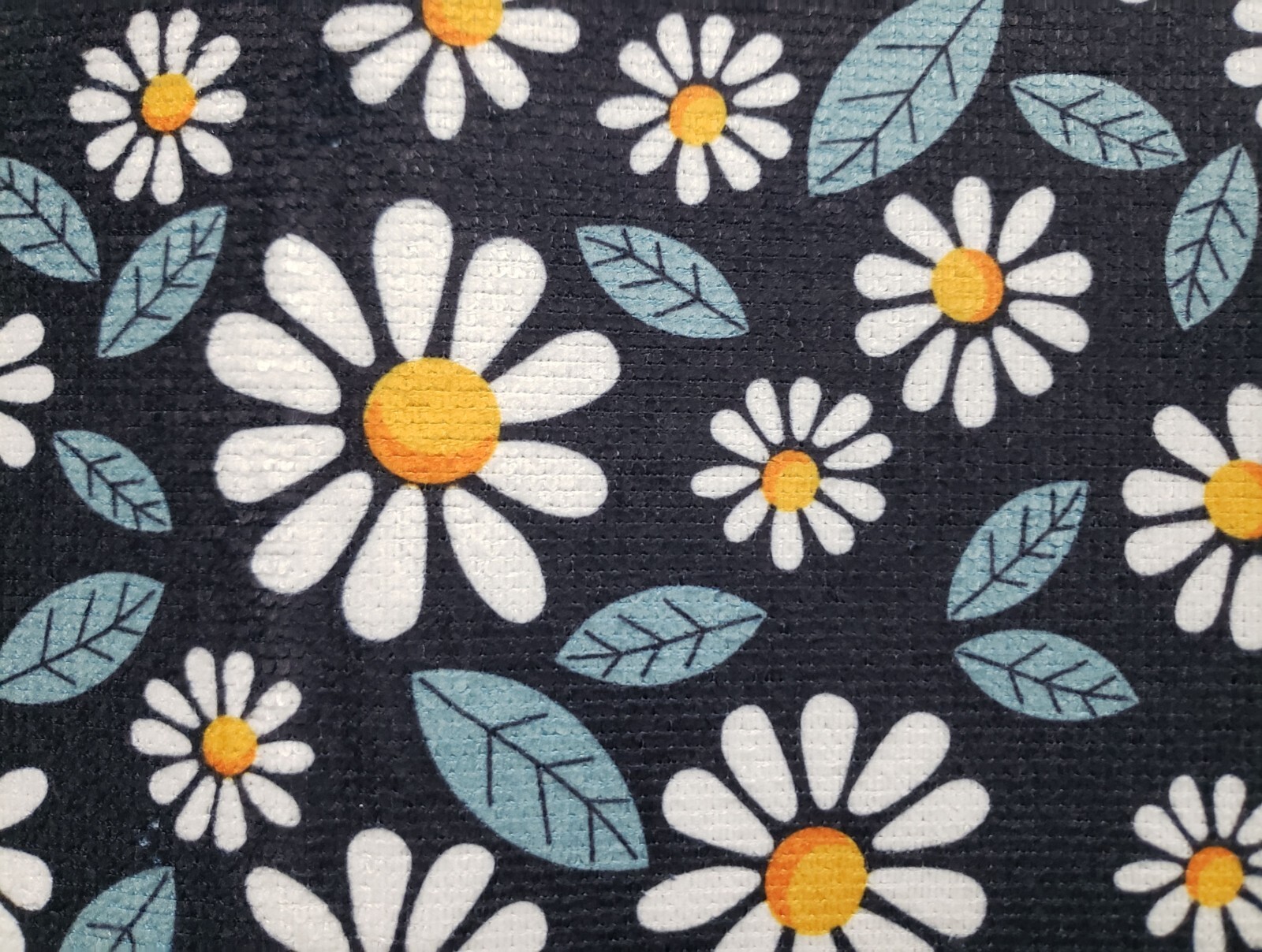 Printed Microfiber Dish Drying Mat (15"x19") DAISIES FLOWERS, black back, SB