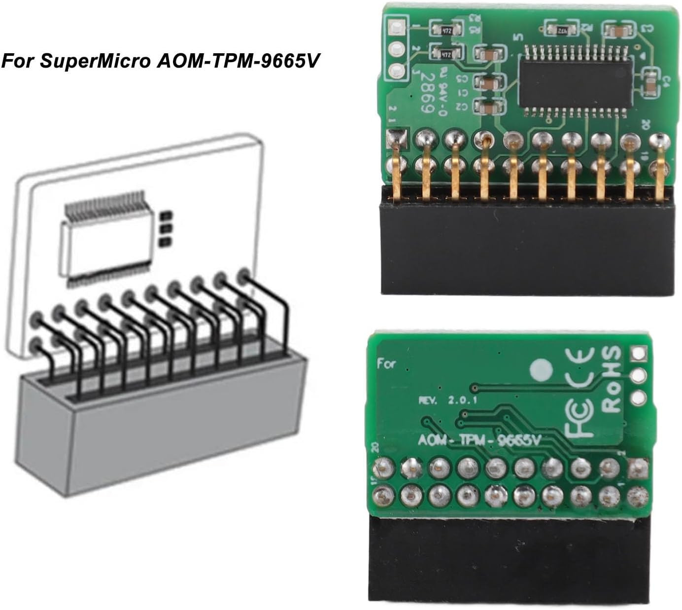 20Pin TPM 2.0 Module for Supermicro AOM TPM 9665V TCG 2.0, Vertical Trusted Mod