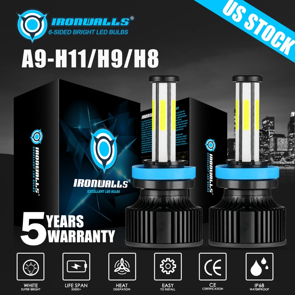6-sides H11/H9/H8 LED Headlight High/Low Beam Bulbs Super Bright 6500K 3600000LM