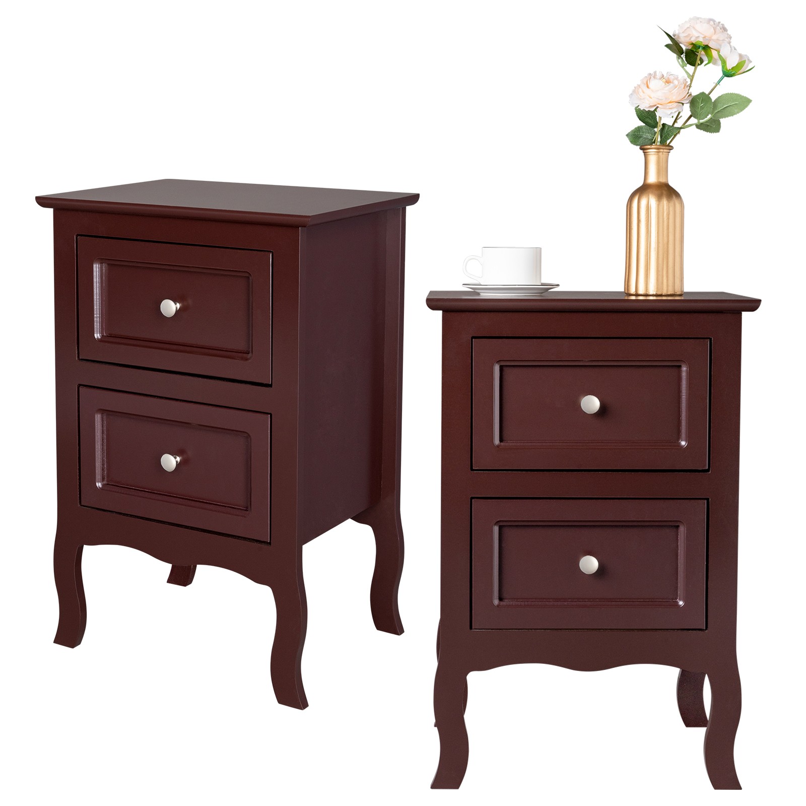 Lot 2 Nightstands Wood Bedside Table End Table w/2 Drawers Bedroom Furniture