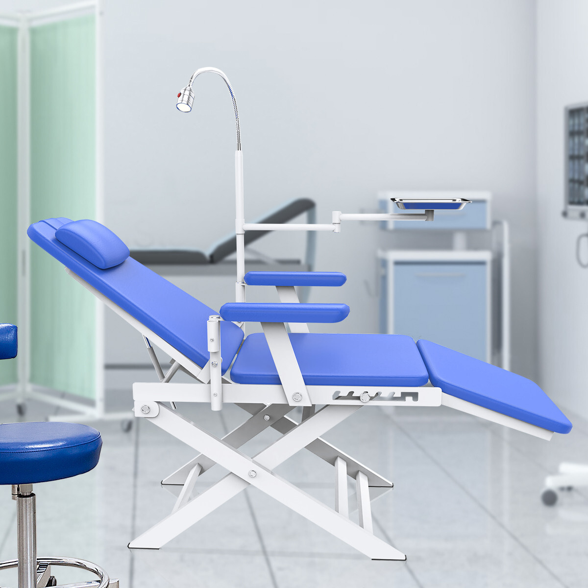 Silla dental portatil movil plegable con Luz LED recargable Y la bandeja azul