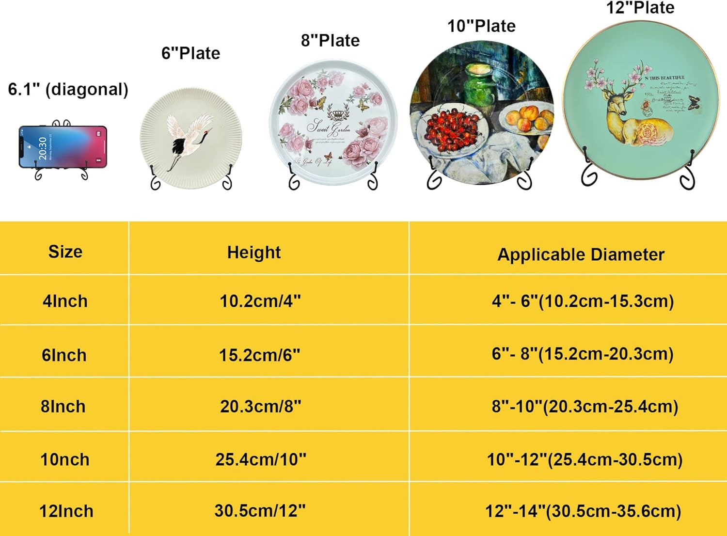 Black Iron Plate Stand, 10 Inch Plate Holder for Display, Small Metal Plate Disp