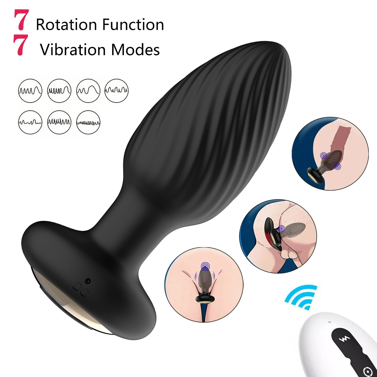 Rotating Anal Butt Plug Dildo Vibrator Prostate Massager Sex Toys for Men Women