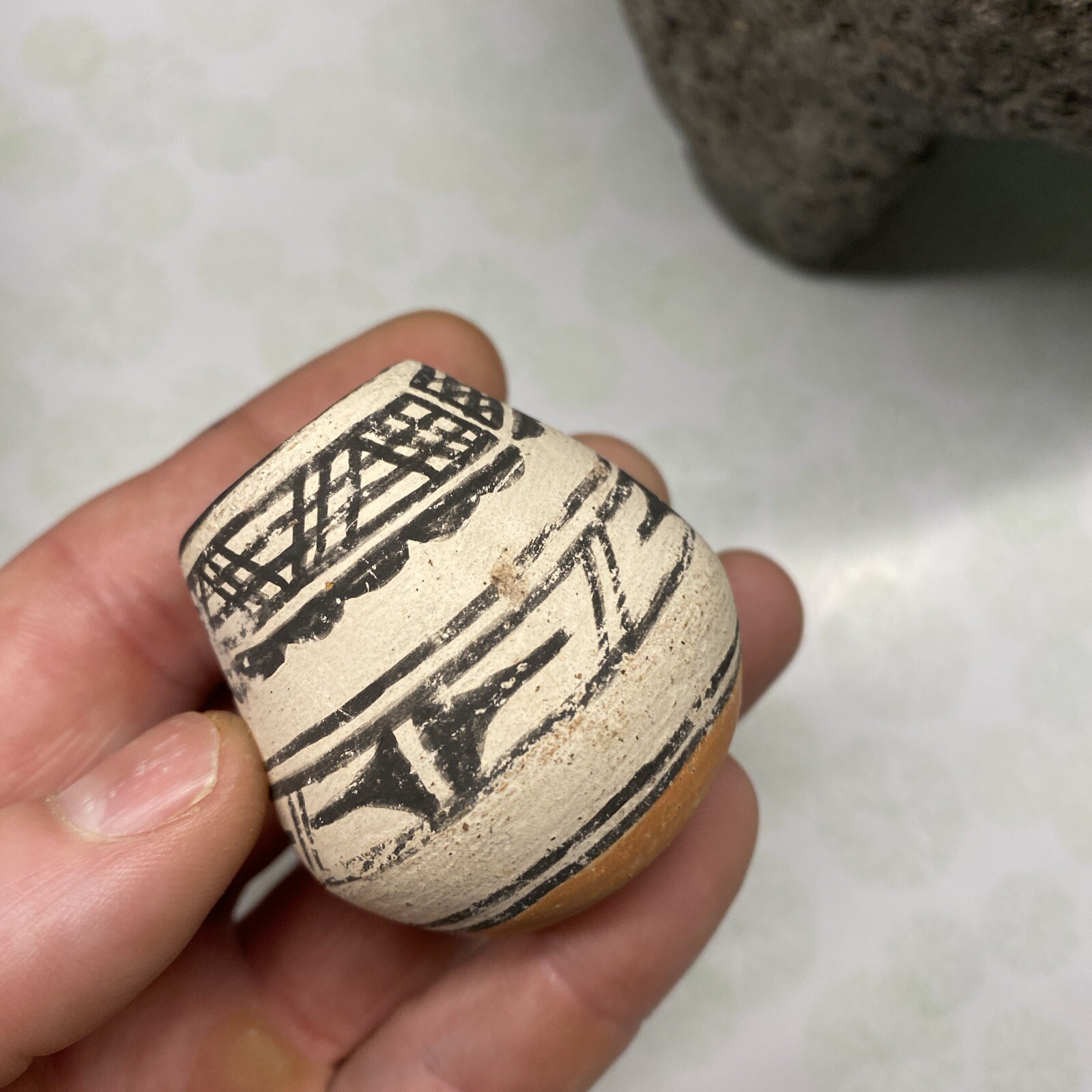 MLC s3092 Mini Polychrome Acoma 1 3/4” Solid Pottery Pot Jar