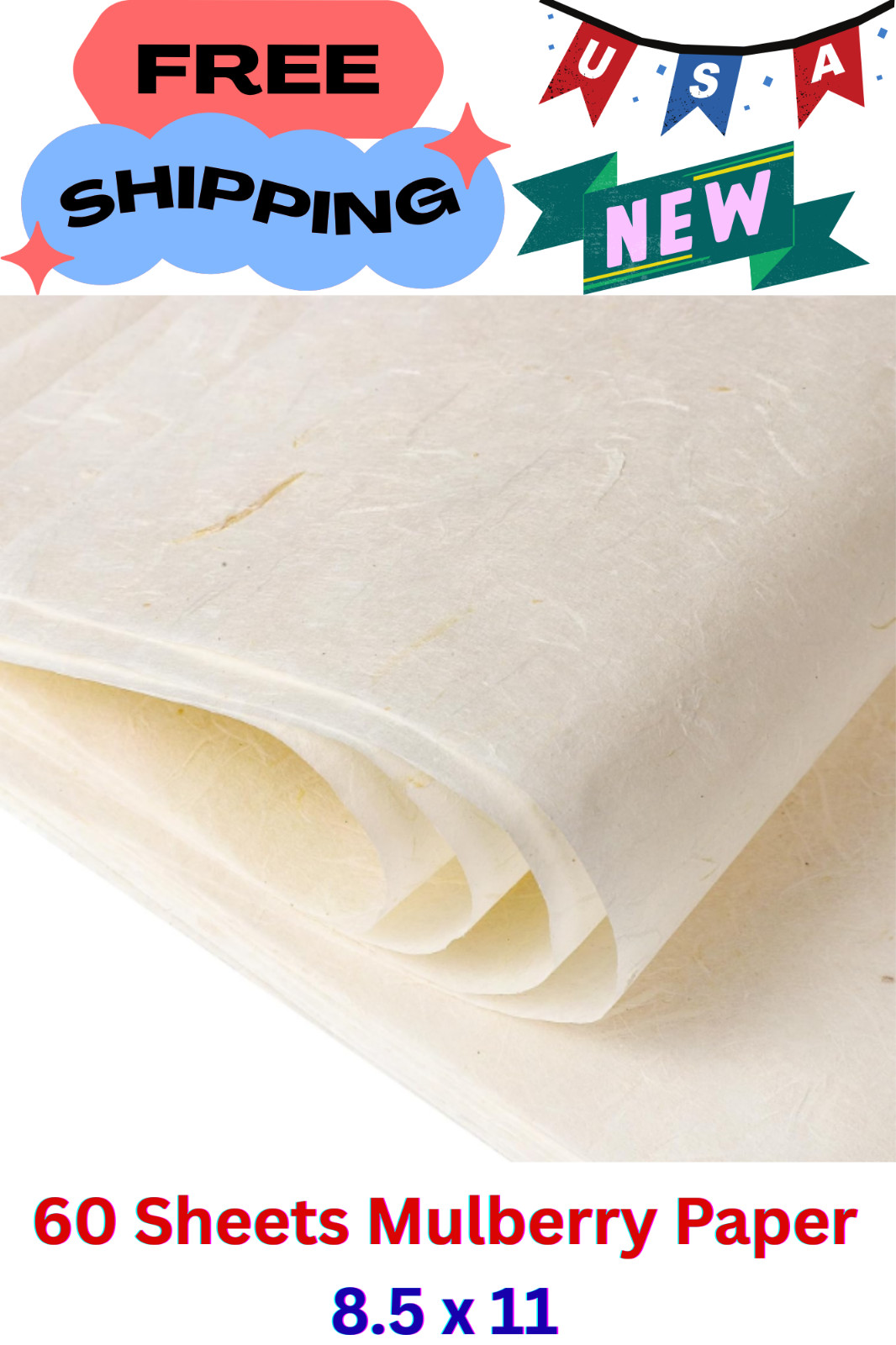 60 Sheets Mulberry Paper 8.5 x 11, Rice Paper Handmade Decoupage Sheets for