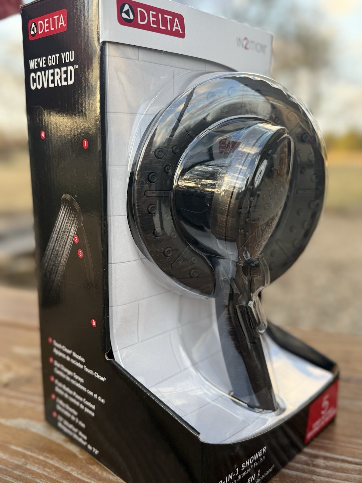 Delta In2ition 2 in 1 shower head. 5 Spray Settings. Venetian Bronze