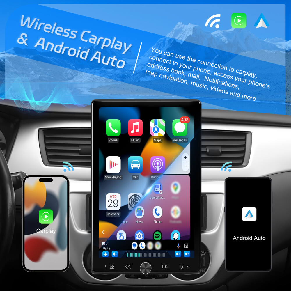 10.4" Single Din Touch Screen Stereo Bluetooth Radio Apple/Android Carplay+CAM