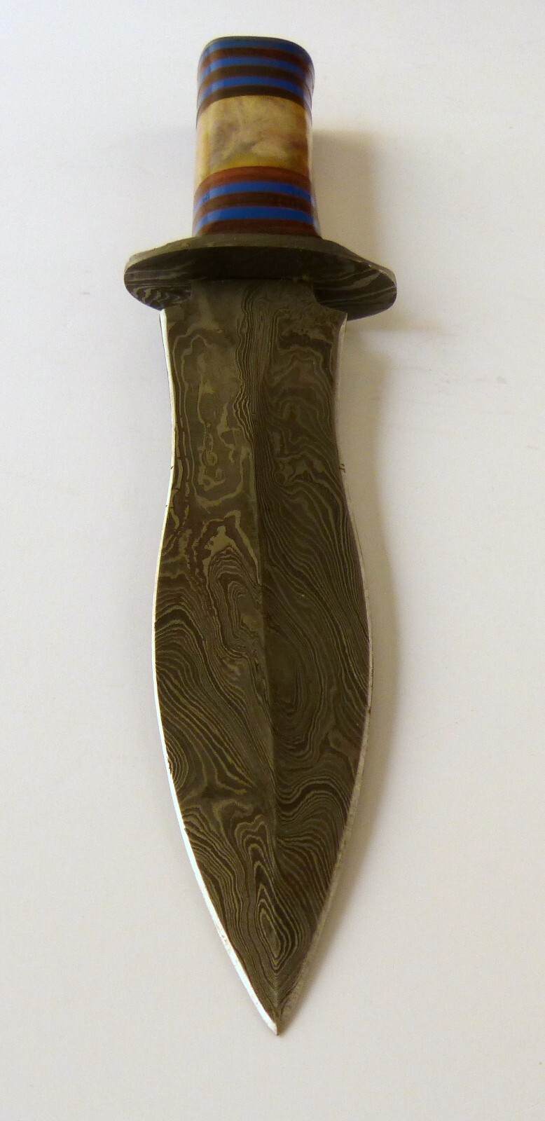 13.5" Fixed Blade Knife Dagger 8" Damasus Steel Blade & Bolster Leather Sheath