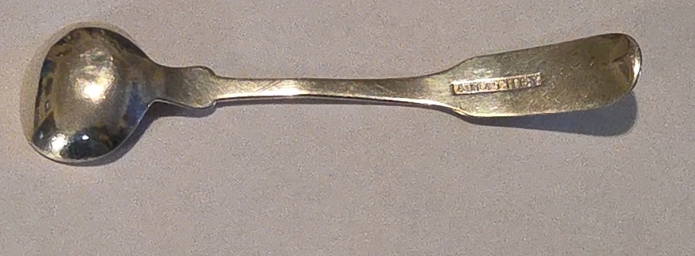 2 Antique American Coin Silver Salt Cellar Spoons 19th Century