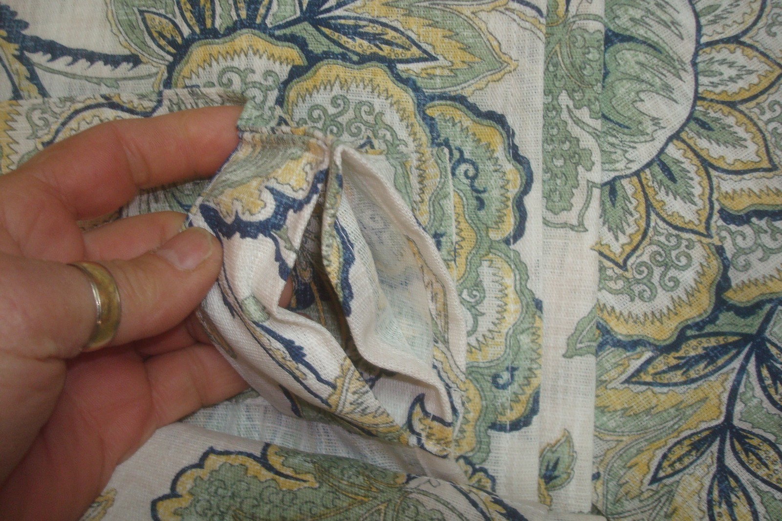 NWT Moss & Willow 2 pc Curtain Panels Floral Cotton blend Blue Green 84" lg