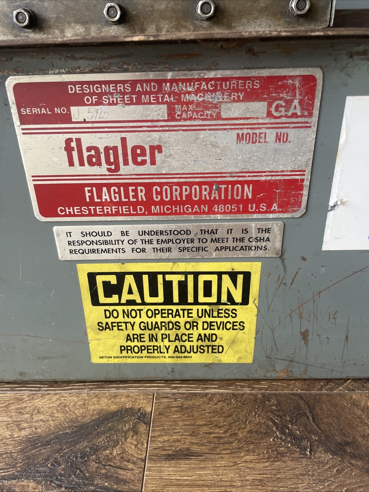 Flagler 24 gauge Pittsburgh Machine HVAC Tested Lockformer Free Ship.