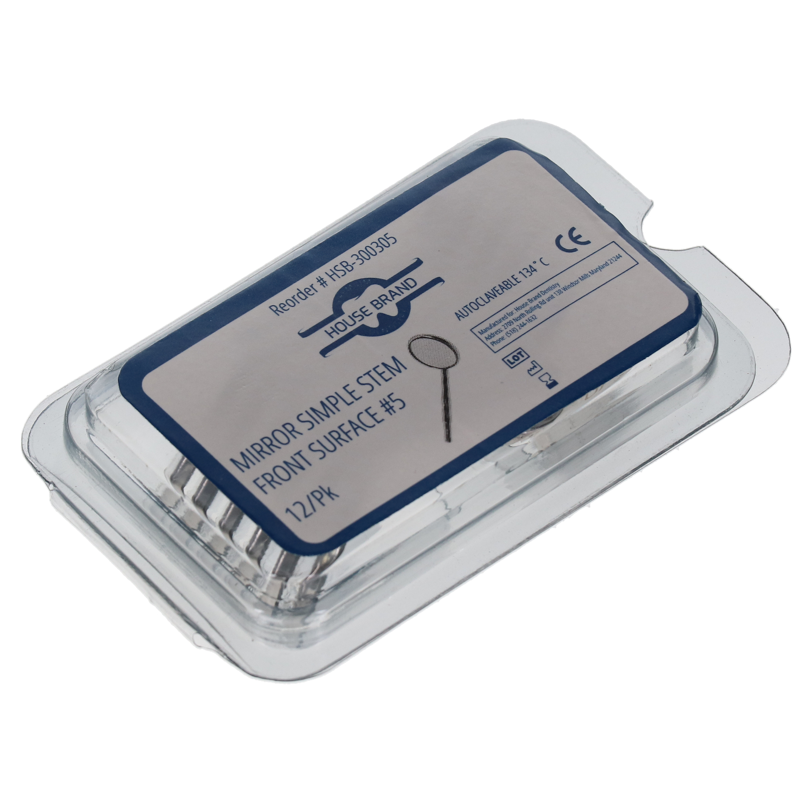 House Brand Dentistry 300305 Dental Mirrors Simple Stem Front Surface #5 12/Pk