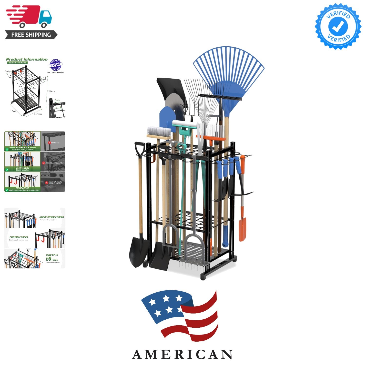 Garden Tool Organizer Rack Up to 50 Tools, Heavy-Duty Steel Yard Tool Organiz...