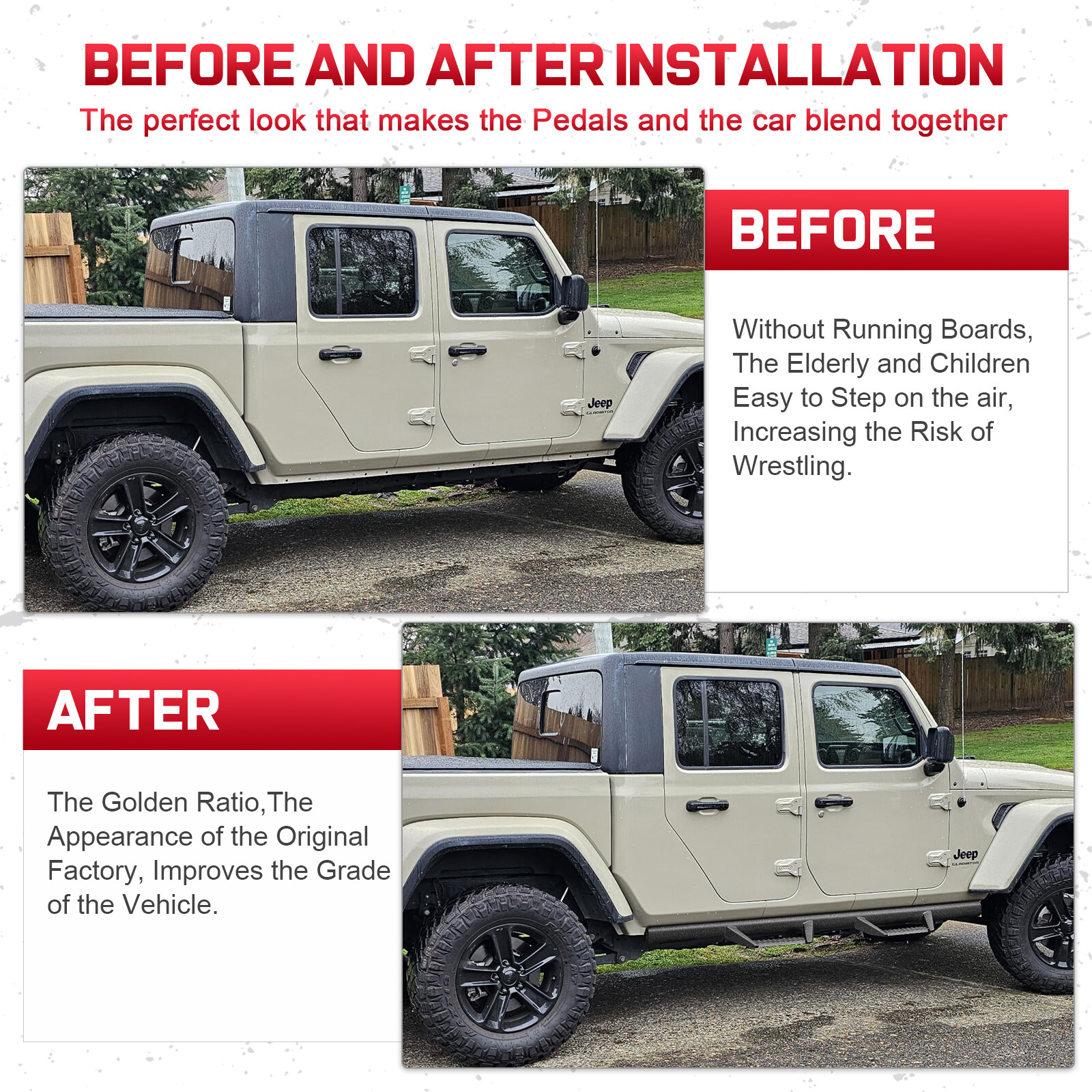 Drop Step For 20-24 Jeep Gladiator JT 4 DR Running Board Nerf Bar Side Proctive